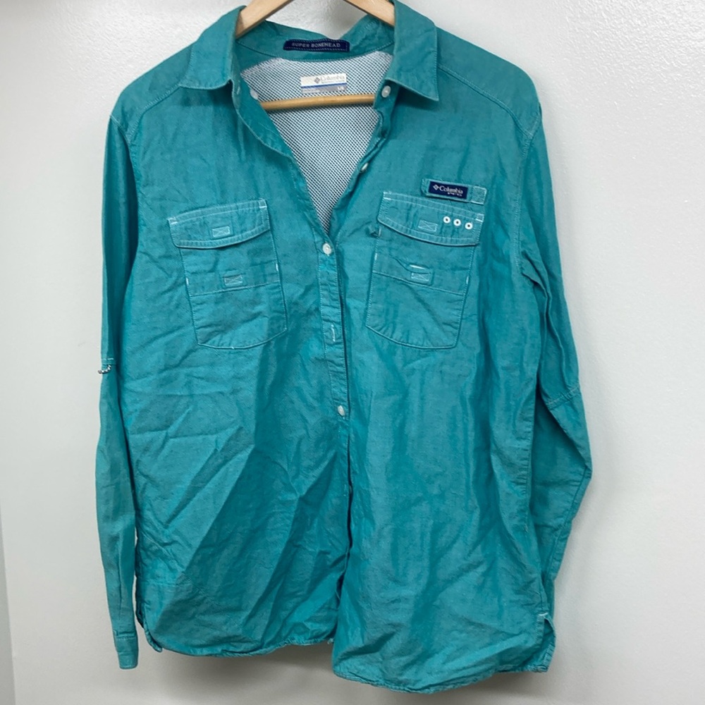 Columbia Super Bonehead Pro Fishing Gear Teal Green Tactical Shirt Gorpcore